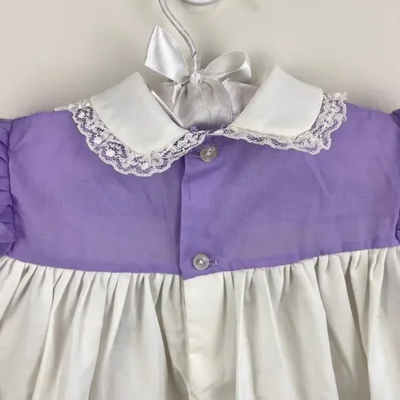 Vintage Purple Pinafore Embroidered Elephant Dress Baby Girl - Picture 8 of 10